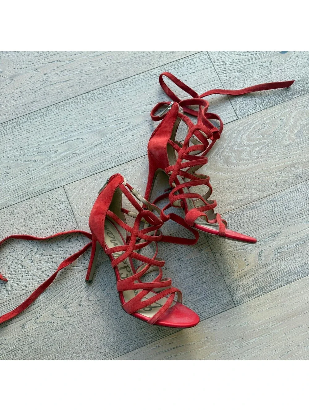 Sam Edelmann Red Suede Strappy High Heel Sandals 7